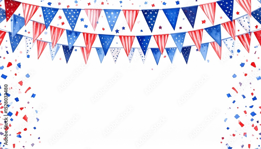 Fototapeta premium American bunting concept. Decorative bunting in red, white, and blue with stars and stripes.