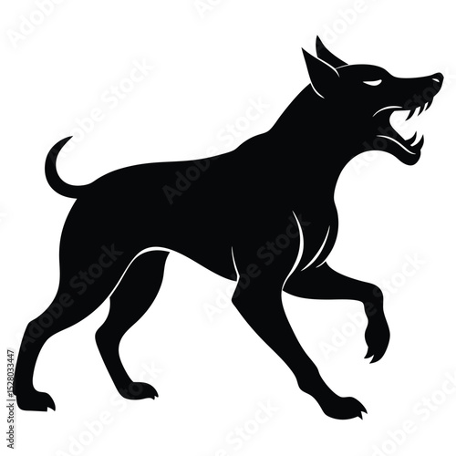 Silhouette of an Angry Dog Barking with Open Mouth, Sharp Teeth Showing