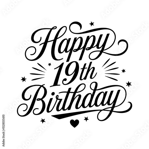 Happy 19th Birthday. Birthday Vector Design Isolated on White Background