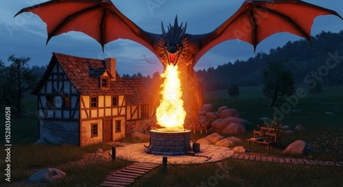 huge dragon breathing fire