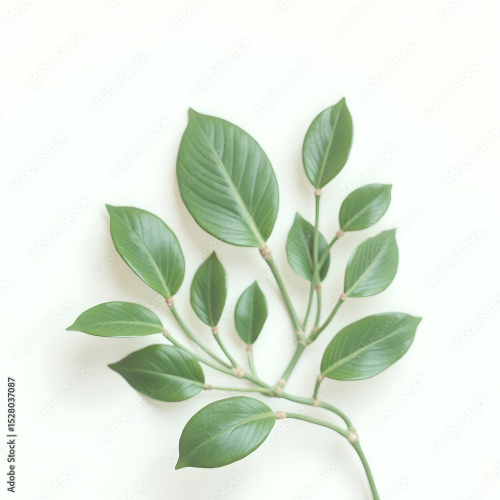 Naklejka premium Green Leaf Branch Arrangement on White Background