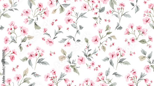 Pastel Floral Seamless Pattern Watercolor Flowers Isolated on Transparent Background, Floral Design, Botanical Illustration, Flowers