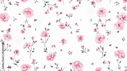 Pastel Floral Seamless Pattern Watercolor Flowers Isolated on Transparent Background, Floral Design, Botanical Illustration, Flowers