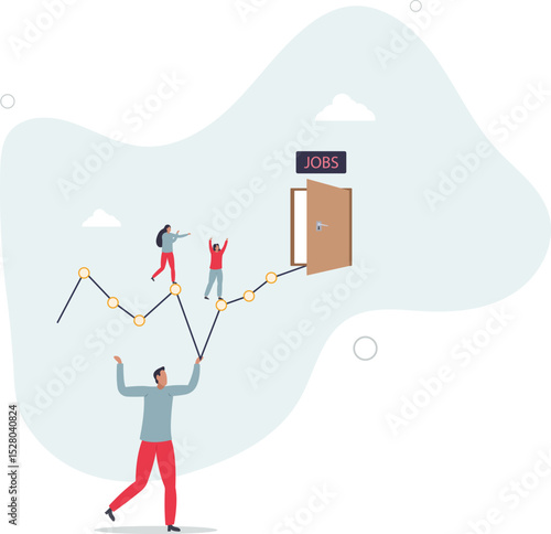 Unemployment rate or hiring position statistics or forecast, economy growth or recession, new worker or corporate job concept. character life .