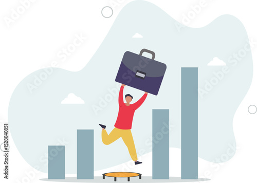 Business challenge, revenue rebound and recover from economic crisis or earning and profit growth jump from bottom concept. character life .