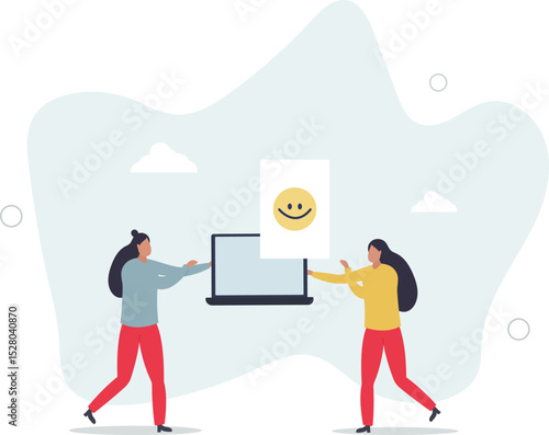 Positive thinking and optimism concept.Employee motivation.women and cheerful emotion in social networks. character life .