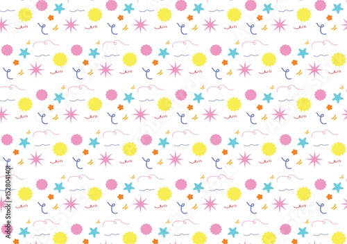 Seamless Cute Pattern with Stars and Doodles in Pastel Colors