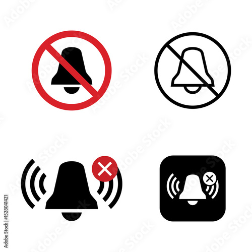 Vector Silent Notification Bell Icons, Flat, Line and Glyph