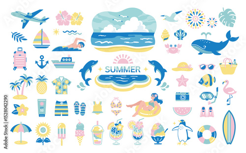 Summer Vacation and Beach Icon Set