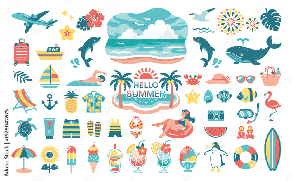 Summer Vacation and Beach Icon Set Summer Vacation and Beach Icon Set