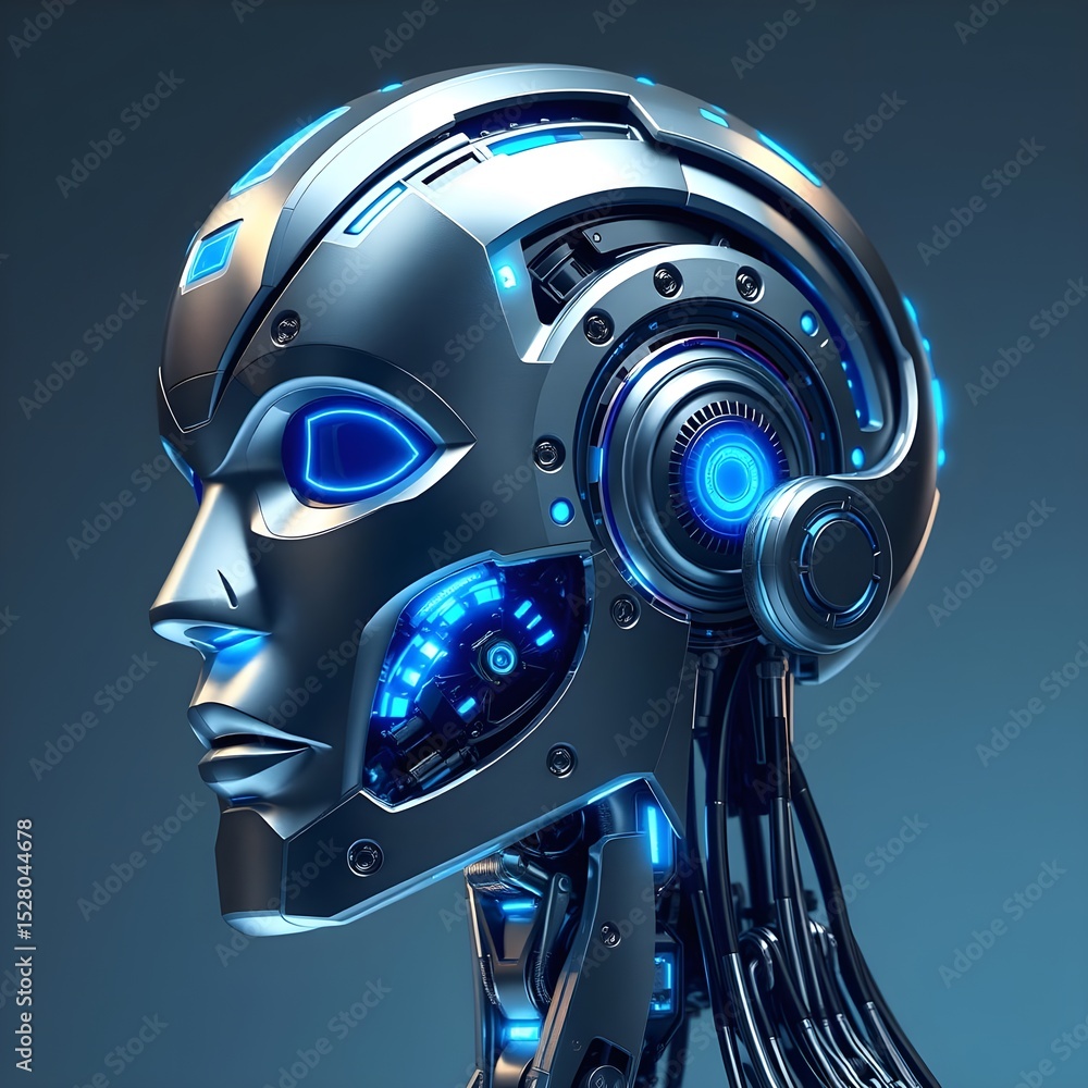 Fototapeta premium futuristic robot cyborg head, ai