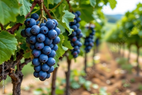 Wallpaper Mural ripe dark purple grapes hanging from a vine in a vineyard, subject on the left with copy space on the right. Torontodigital.ca