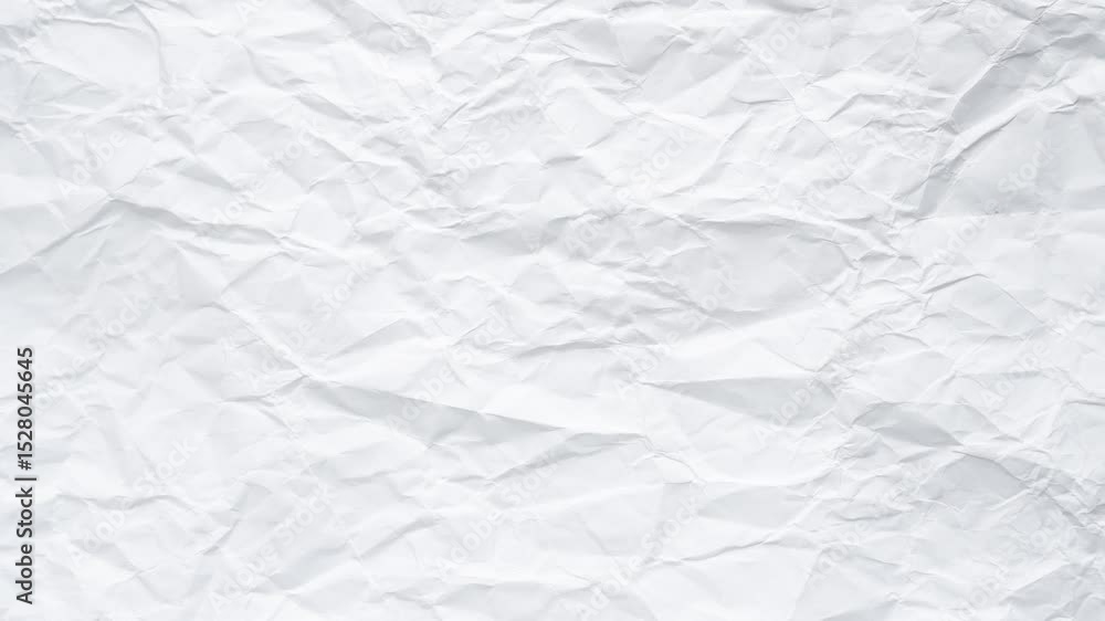 Animated white clean empty crumpled paper background, realistic folded note sheet texture stop motion, blank crushed page effect, back to school study backdrop animation, old business idea design