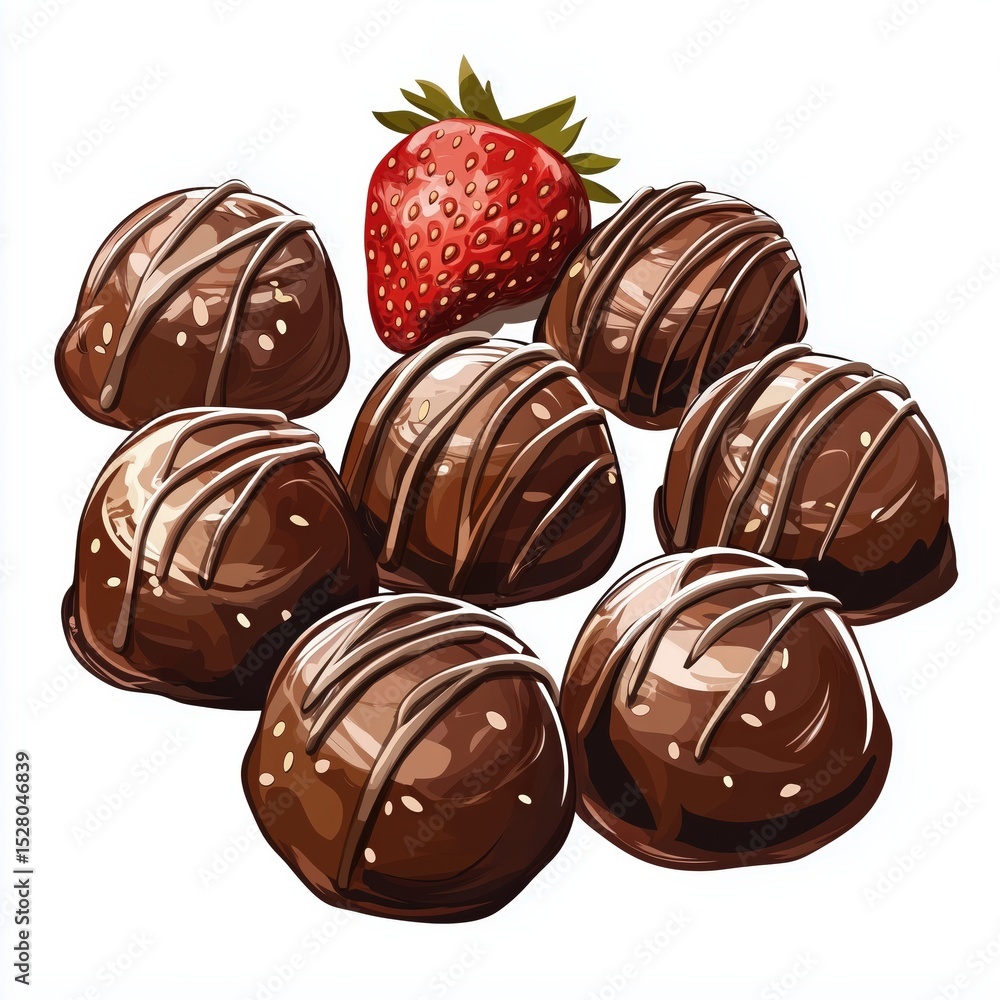 Obraz premium Illustration of luxury chocolate praline with strawberry