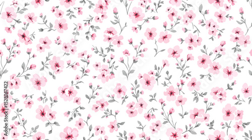 Beautiful vector seamless pink floral pattern with watercolor hand drawn gentle summer flowers