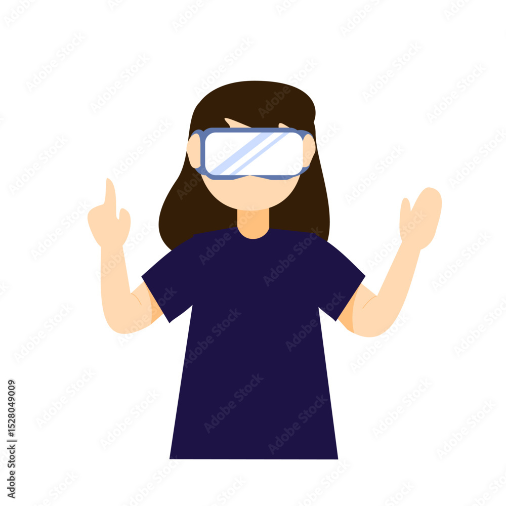 young girl in virtual reality glasses , flat vector illustration young girl in virtual reality glasses , flat vector illustration