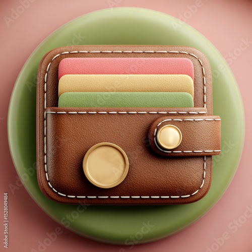Clay Wallet 3D Icon on Pink-Green Background