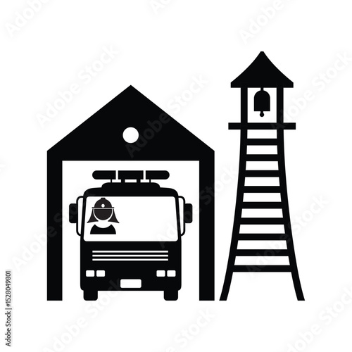Fire brigade station symbol. Fire Station Glyph Icon.