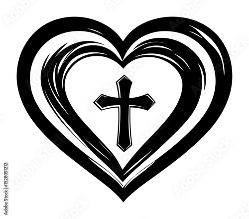 christian cross in heart symbol vector