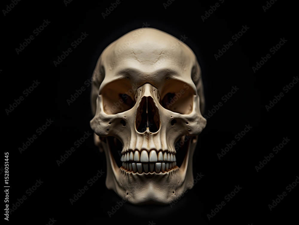 Fototapeta premium Human Skull on Black Background for Halloween or Anatomy Study