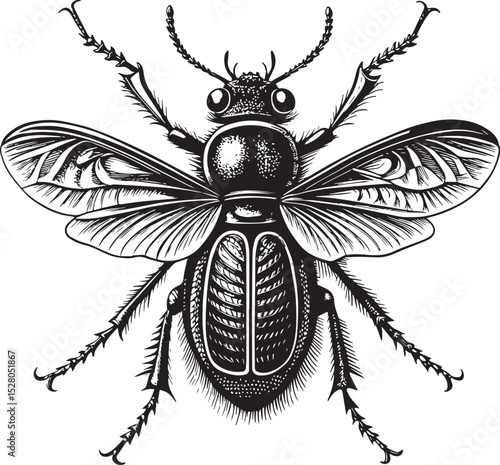 The image depicts a dung beetle, also known as a scarab beetle. These beetles are known for feeding on feces and are categorized under the superfamily Scarabaeoidea. They play a vital role in ecosyste