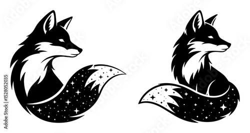 cosmic fox with starry tail vector design