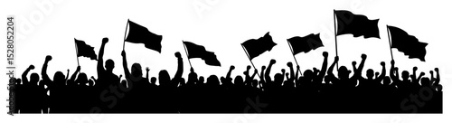 protest crowd with flags silhouette vector