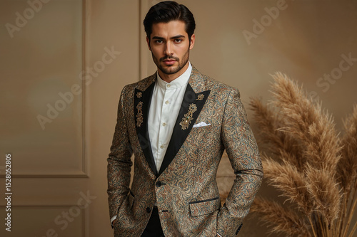 Fashionable Male Model in Brocade Sherwani