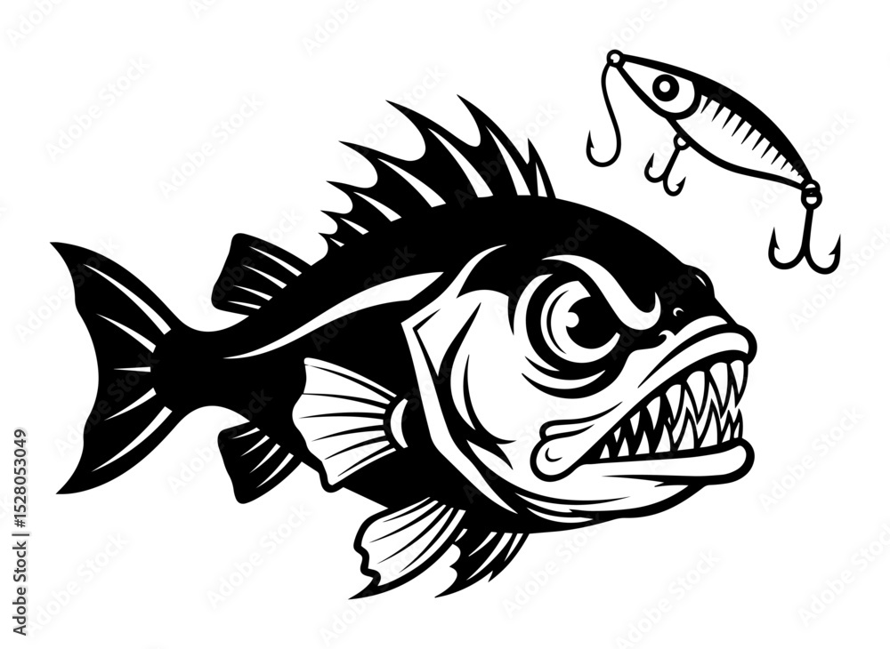 Fototapeta premium aggressive fish with lure vector illustration