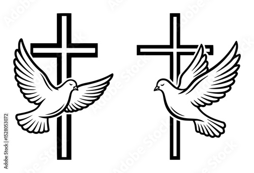 christian cross with flying dove vector illustration