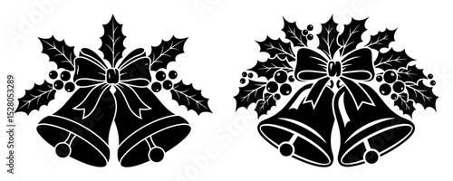 christmas bells with holly vector silhouette