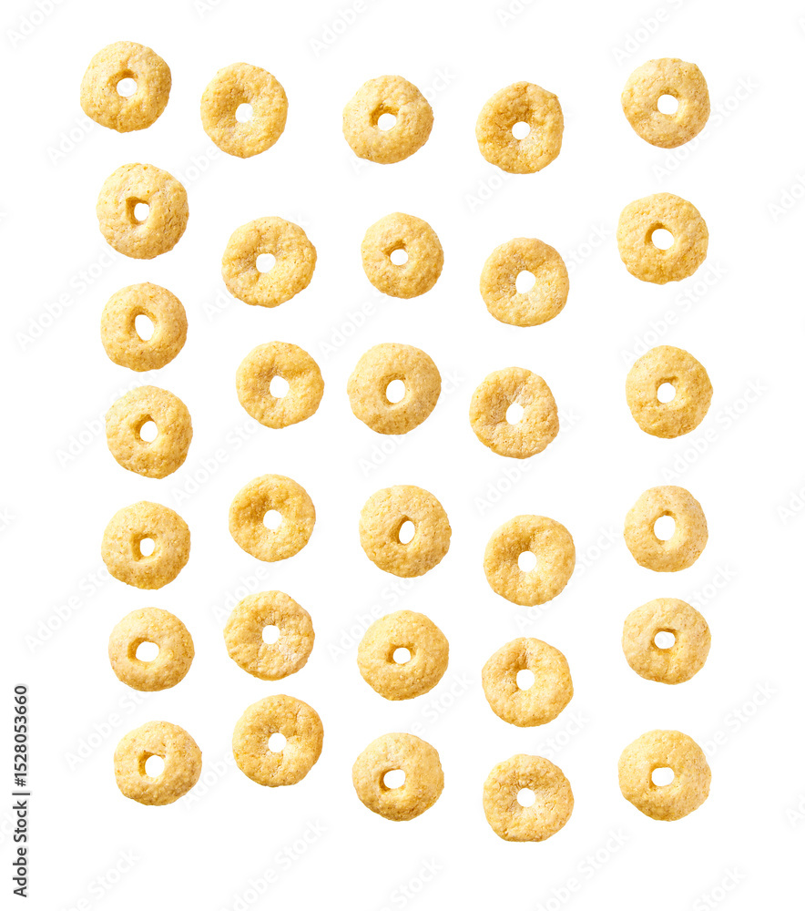 Fototapeta premium Whole grain cereal rings isolated on white background top view.