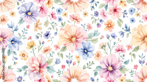 Seamless floral pattern, watercolor background pattern colorful flowers on white background