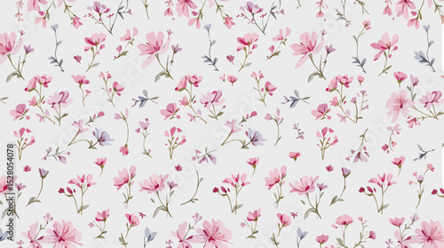 Seamless floral pattern, watercolor background pattern colorful flowers on white background
