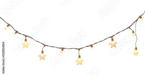 3d isolated star-shaped light string on transparent background festive decoration home environment bright concept