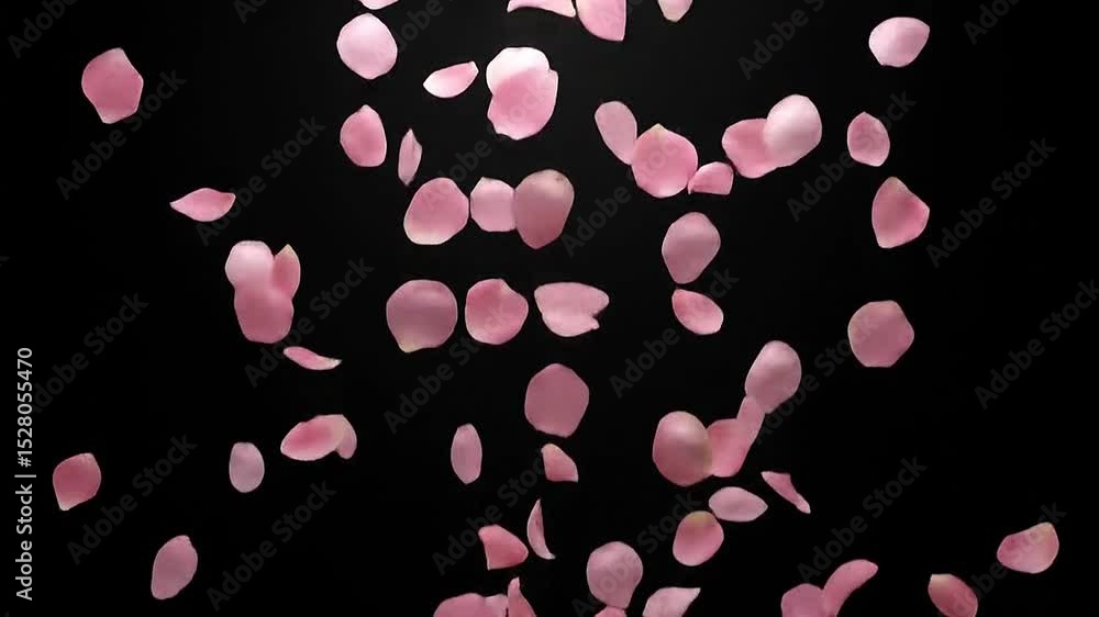 Falling Rose Petals in Slow Motion Over Black Background Falling Rose Petals in Slow Motion Over Black Background
