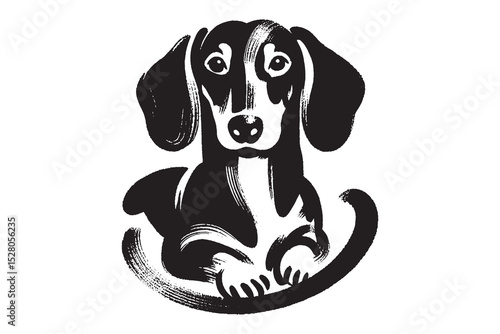 Sitting dachshund dog, bold ink brush style, vector illustration