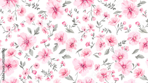 Seamless floral pattern, watercolor background pattern colorful flowers on white background