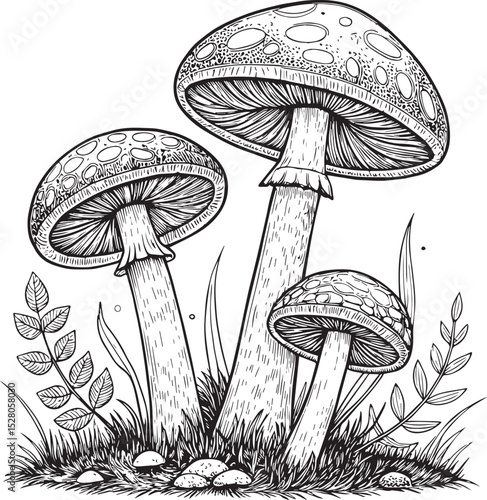 mushrooms on grass vector illustration