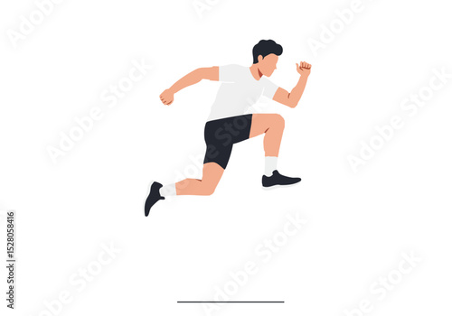 A dynamic illustration depicts a man in mid-power jump, showcasing athleticism and energy. Clean, modern style with a gray background. Ideal for fitness, sports, and active lifestyle visuals.