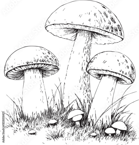 mushrooms on grass vector illustration