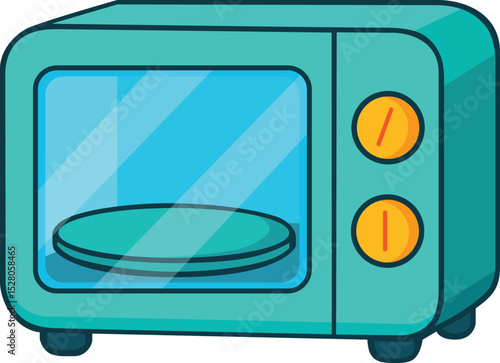 Colorful, retro style microwave oven with glass door and two dials on side, perfect for adding fun touch to kitchen illustrations