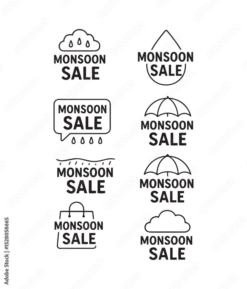 Flat design monsoon sale banner with umbrella and cloud background Flat design monsoon sale banner with umbrella and cloud background