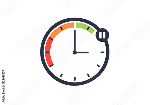 Pause Fast icon. A stylized clock face with red, orange, and green segments, indicating a quick pause. Modern, minimalist design. Suitable for website graphics and digital displays.