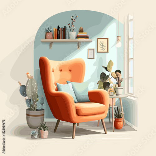 Accent chair in a stylish room with a vibrant atmosphere and decorative plants