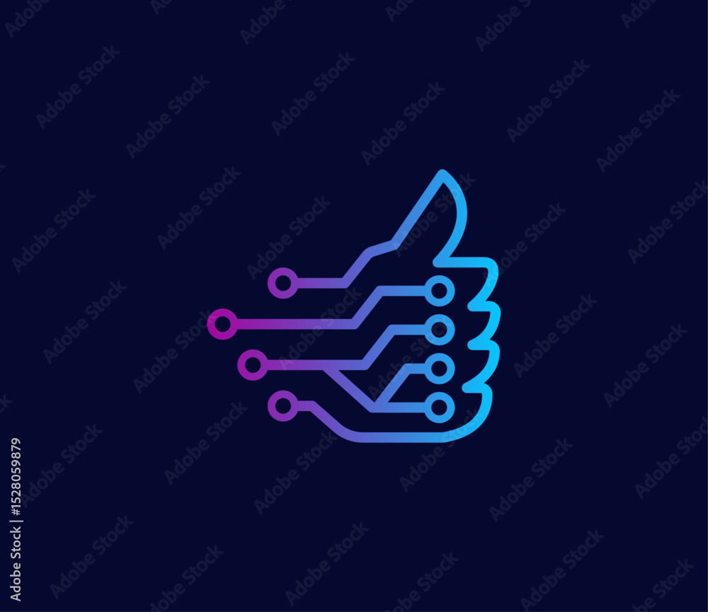 Fototapeta premium Thumb Up Logo - Tech Approval Symbol - Digital Circuit Hand Icon