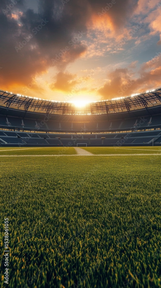 Fototapeta premium Soccer stadium at sunset with copy space vertically 9:16
