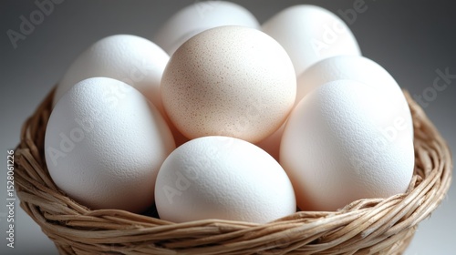 Wallpaper Mural A captivating arrangement of fresh white eggs in a rustic basket, showcasing one distinctively speckled egg, symbolizing uniqueness and individuality amidst uniformity. Torontodigital.ca