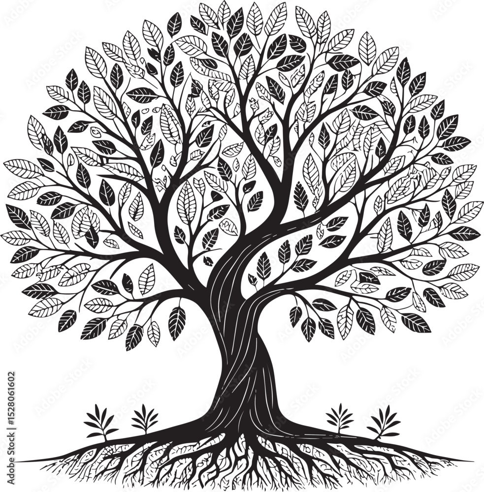 Obraz premium vector tree with leaves, vector tree silhouette,