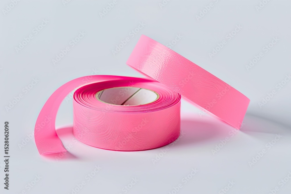 Premium Quality Picture of Isolated Pink Sticky Tapes with Adhesive on a White Backdrop Premium Quality Picture of Isolated Pink Sticky Tapes with Adhesive on a White Backdrop